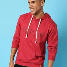 Campus Sutra Maroon Cotton Regular Fit Printed Hooded Sweatshirt-image-65