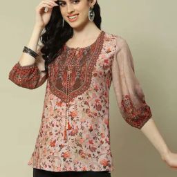Rangriti Beige & Brown Printed Top-image-11