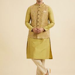 Manyavar Thread Work Mandarin Collar Straight Kurta With Trousers And Jacket-picture-52