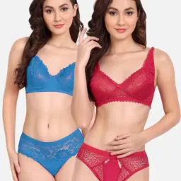 FIMS: Fashion is my Style Pink & Blue Lace Work Lingerie Set - Pack Of 2-image-31