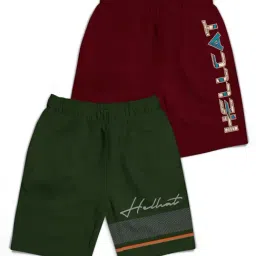 HELLCAT Kids Olive & Burgundy Printed Shorts (Pack Of 2)-image-115