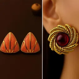 ISHTAARA Gold-Plated Artificial Stones and Beads Stainless Steel Earrings-picture-39