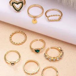 Bohey by KARATCART 9Pcs Gold-Plated Intricate Details Finger Ring-37