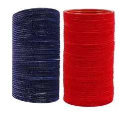 Guddan Set of 96 Navy & Red Metal Velvet Bangles-image-39