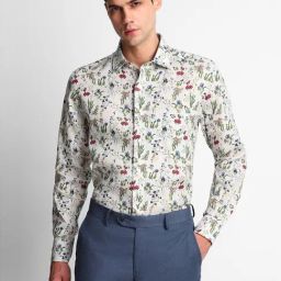 Luxure By Louis Philippe Grey Linen Regular Fit Printed Shirt-image-132
