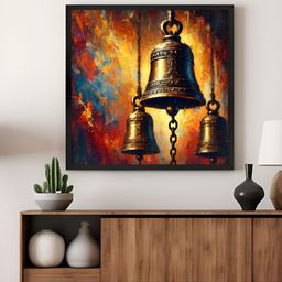 999Store Orange Colored & Blue Temple Bells Printed Canvas Wall Art-image-62