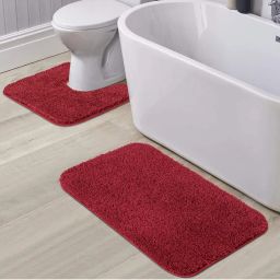 OBSESSIONS Anti-Skid Polyester Bath Mat and Contour Mat, Burgundy (Set of 2)-picture-20