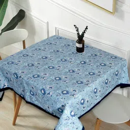 Texstylers Blue Floral Printed Anti-Slip 2-Seater Square Pure Cotton Table Cover-image-8