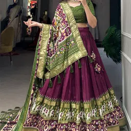 JULEE Motifs Printed Art Silk Ready to Wear Lehenga & Unstitched Blouse With Dupatta image 4