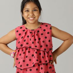 Kiddopanti Sleeveless Polka Dots Printed Layered Top - Dull Pink-image-29