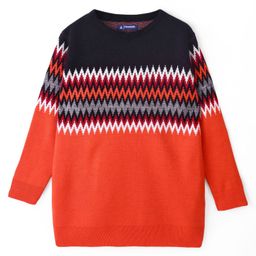 Pine Kids Knitted Full Sleeves Geometric Design Sweater - Orange-picture-24