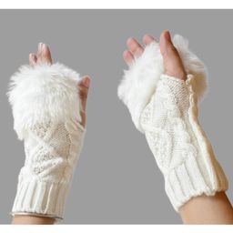 Tipy Tipy Tap Cable Woven Designed Fur Lined Gloves - White-image-37