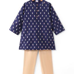 Babyhug Woven Full Sleeves Floral Embroide Kurta Payjama Set - Navy Blue-picture-26