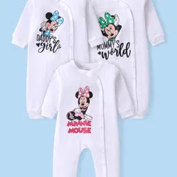 Babyhug Disney Interlock Knit Full Sleeves Front Open Rompers with Minnie Mouse Graphic Pack of 3 -White-picture-41