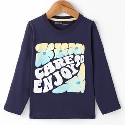 Doreme Single Jersey Knit Full Sleeves T-Shirt With Floral & Text Print - Oxford Blue-image-97