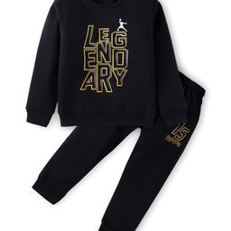 Smarty Boys Premium Stretch Fleece Knit Full Sleeves Winter Wear Text Print T-Shirt & Joggers Co-Ord Set - Black-picture-12