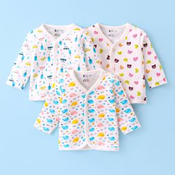 Bodycare Cotton Knit Full Sleeves Anti Bacterial Front Open Jhablas with Fish Car & Bear Print  Pack of 3 - White-image-40