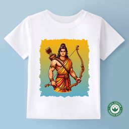BLUSHES Dussehra Theme 100% Cotton Half Sleeves Lord Rama Printed Tee - White-picture-6