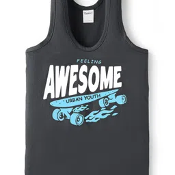Taeko Single Jersey Knit Sleeveless Vest with Text Print - Charcoal Grey-picture-13