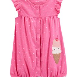 Carter's Knit Frill Sleeves Front Open Romper with Polka Dots Print & Ice Cream Patch Detailing - Pink-image-24