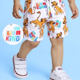 Babyhug Disney Cotton Knit Shorts with Lion King Print - White-image-72