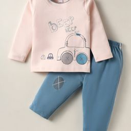 Tango Interlock Knit Full Sleeves Vehicle Printed T-Shirt & Pant Set - Peach & Blue-image-49
