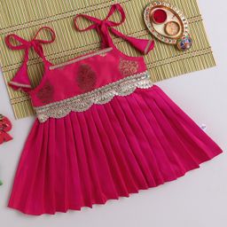 Many frocks & Brocade Silk Woven Sleeveless Damask Foil Printed Sequins & Gota Lace Embellished Dress - Pink-picture-22