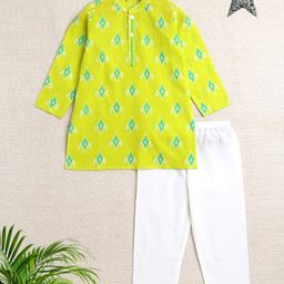 The Magic Wand Cotton Woven Full Sleeves Ethnic Motif Printed Kurta & Pyjama Set - Green-image-56