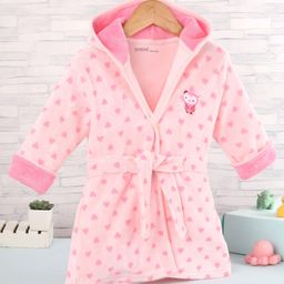 Doreme Terry Knit Full Sleeves Hooded Bath Robe with Heart & Polka Dot Design - Sugar Pink-picture-30