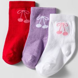 Cute Walk by Babyhug Knit Ankle Length Anti Bacterial Socks with Cherry Design Pack of 3 - Red Purple & White-picture-23