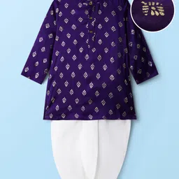 EARTHY TOUCH Woven Full Sleeves Kurta Dhoti Set with Motif Glitter Print - Purple-picture-26