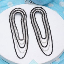 StyleCast Silver-Plated Rhinestone Studded Contemporary Drop Earrings-image-98