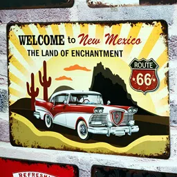 eazy wagon Yellow & Red Vintage Car Welcome To New Mexico Printed Wall HangingDecor-23