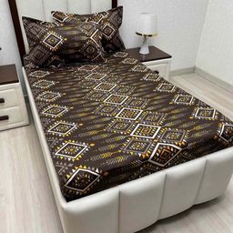 Pure Decor Brown & White Geometric Pure Cotton 210 TC Single Bedsheet Set1.73 m x 2.36 m-image-45