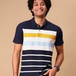 V-Mart Striped Polo Collar Monochrome Pockets T-shirt-image-68