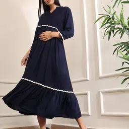 Aanyor Women V-Neck Ruffled Maternity A-Line Midi Dress-picture-20