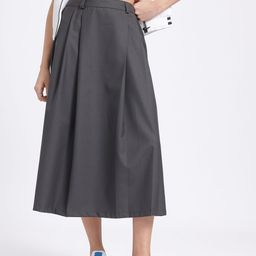 glitchez Earthy Toned Pleated Mid-Rise Midi Flared Skirt-image-25