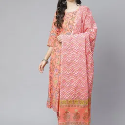 ESME Women Pink Floral Printed Regular Pure Cotton Kurta with Trousers & With Dupatta-picture-44