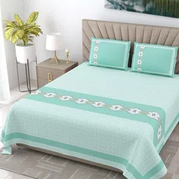 SWITCHON Sea Green & Grey Geometric 300 TC Bedsheet with 2 Pillow Covers-picture-5