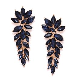 YouBella Navy Blue Gold-Plated Stone-Studded Contemporary Drop Earrings-1