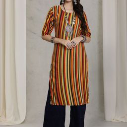 7Threads Women Ethnic Motifs Printed Thread Work Floral Crepe Kurta-image-80