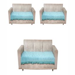 Fashion Throw Turquoise Blue 3 Pieces Self Design 7 Seater Velvet Sofa Covers-picture-4