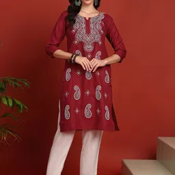 TOP N THREAD Floral Embroidered Notch Neck Straight Kurta-picture-37