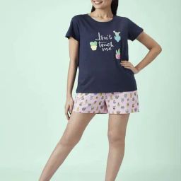 Dreamz by Pantaloons Blue Pink Cotton Printed Top Shorts Set-image-47