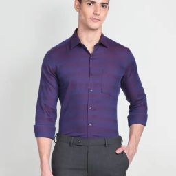 Arrow Purple Cotton Slim Fit Striped Shirt-image-17