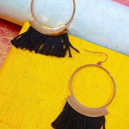 Oomph Black Tassel Ring Fashion Dangler Earrings-34