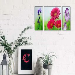 eCraftIndia 6MM MDF Set of 3 Botanical Floral Satin Matt Texture UV Art Painting-7