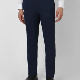 Peter England Cool Navy Slim Fit Checks Trousers-picture-22