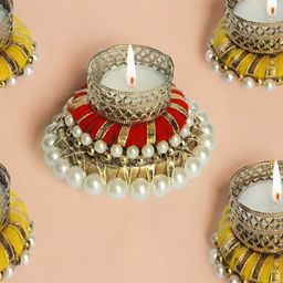 GADINFASHION Gold-Toned & Red 5 Pieces Metal Candle Holders-image-63