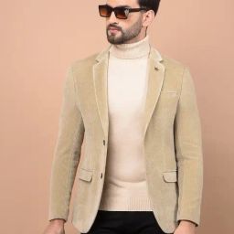 Crimsoune Club Beige Regular Fit Striped Blazer-image-25